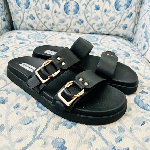 Steve Madden Hanni Black Double Strap Slides, 9.5, NWOB - Picture 2 of 4